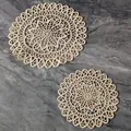 Detailed macro view of beige lace embroidered circular coasters on grey marble surface - 15cm / Camellia Pattern (Beige)
