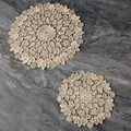 Detailed view of beige round lace embroidered hollow-out coasters on marble background - 15cm / Hydrangea Pattern (Beige)