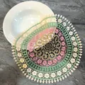 Macro detail showing colorful floral embroidery on openwork lace table mat for home decor - 2#