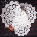 Intricate white lace round floral coaster set with pastoral animal decor detail macro view - Diameter 15cm / White