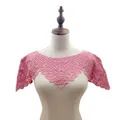 Macro detail of pink hollowed lace embroidery on a hanfu style cloud shoulder collar. - Tops / Dusty Pink