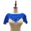 Detailed view of a blue embroidered lace shawl with hollow-out Hanfu style patterns. - Tops / Sapphire Blue