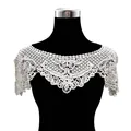 Intricate white floral lace hollow embroidery shawl collar shown on black mannequin - Tops / Apricot