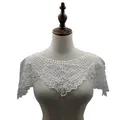 Detailed view of a white hollow lace Hanfu shawl with embroidered floral collar design - Tops / White