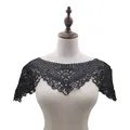 Elegant black lace shawl with hollow embroidery and short sleeves for Hanfu accessory. - Tops / Black