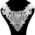 Detail view of white water-soluble lace collar with embroidered heart and love text - White