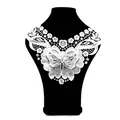 Detailed view of white water-soluble lace collar with 3D butterfly floral embroidery - White