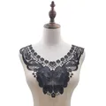 Detailed view of elegant black water-soluble lace neckline embroidery applique for sewing - Black