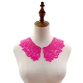 Detail view of bright pink water-soluble lace collar embroidery on a mannequin torso - Rose Red