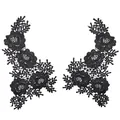 Detailed macro view of black water-soluble lace floral patches with 3D hollow embroidery - 1 Pair Pack / Black