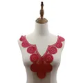 Detailed macro view of red water-soluble lace collar applique on a mannequin - Burgundy