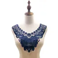 Dark blue water-soluble lace collar applique displayed on a dress form mannequin - Navy Blue