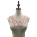 Detailed view of pink water-soluble lace collar with floral embroidery for DIY sewing - Watermelon Pink