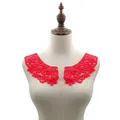 Elegant red water-soluble lace collar applique with hollow out floral embroidery for DIY. - Red