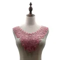 Detail of pink water-soluble lace collar with butterfly embroidery on mannequin - Purple Pink