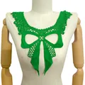 Close-up detail of a bright green water-soluble lace bow collar applique on white mannequin - Bow Knot Collar / Green