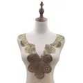 Detailed macro view of gold water-soluble embroidered lace collar applique for DIY sewing - 054 Floral Style (054-Gold) / Gold