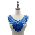 Detailed view of a royal blue water-soluble lace collar with butterfly embroidery - Sapphire Blue