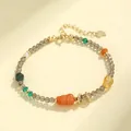 Pulsera artesanal de cuarzo ahumado con colgante de calabaza de jade naranja mujer - Pulsera de Cuarzo Ahumado Facetado con Calabaza de Jade