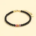Elegant black onyx beaded bracelet with rhodochrosite amethyst and gold accents for women - Rhodochrosite Amethyst Black Agate Bracelet