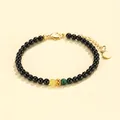 Handmade black onyx beaded bracelet with yellow amber and green malachite accents - Amber Malachite Black Agate Bracelet