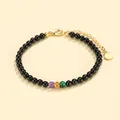 Exquisite handmade black onyx beaded bracelet with amethyst and malachite accents - Amethyst Malachite Black Agate Bracelet