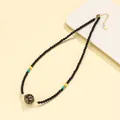 Handmade black agate bead necklace with traditional lacquer bead and colorful accents - Lacquer Bead Black Agate Necklace (Black)