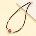 New Chinese style beaded necklace featuring black onyx beads and a red lacquer focal bead - Lacquer Bead Black Agate Necklace (Red)