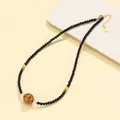 New Chinese style black agate bead necklace featuring a large decorative central lacquer bead - Lacquer Bead Black Agate Necklace (Yellow)