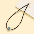 Handcrafted black onyx beaded necklace with a blue lacquer bead in New Chinese style - Lacquer Bead Black Agate Necklace (Blue)