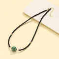New Chinese style black onyx necklace with green lacquer bead and gold clasp - Lacquer Bead Black Agate Necklace (Green)