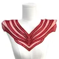 Detail view of a red V-shaped embroidered water-soluble lace collar on a mannequin - Burgundy