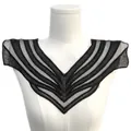 Close-up of elegant black lace embroidery collar neckline applique on a white mannequin - Black