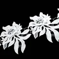 Detailed macro view of white water-soluble milk silk embroidery lace trim with 3D floral design - 3D Hollow Floral Style (LT419) / Single Flower Pack / White
