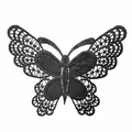 Detailed view of a black water-soluble lace butterfly patch with intricate embroidery - Black