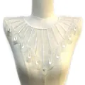 Elegant white polyester silk embroidered lace collar applique shown on a mannequin torso - White