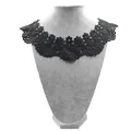 Close-up detail of a black water-soluble lace fake collar featuring intricate floral embroidery - Black / Open