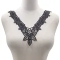 Close-up of black water-soluble lace embroidery floral applique for DIY necklines - Black