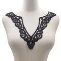 Elegant black water-soluble floral lace collar applique for DIY garment embroidery - Black
