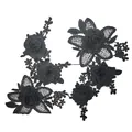 Detailed view of black floral water-soluble lace embroidery patches for DIY garment crafts - Symmetric Floral Pair / Black