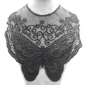 Detailed macro view of black butterfly embroidered water-soluble lace collar on mannequin bust - Black