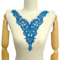 Blue water-soluble embroidered lace collar applique for professional DIY sewing crafts - Blue