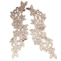 Detailed macro shot of elegant champagne floral water-soluble lace embroidery appliques - Khaki