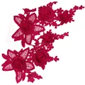 Detailed macro view of 3D fuchsia floral lace embroidery applique for DIY sewing crafts - Symmetric Floral Pair / Burgundy
