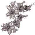 Detailed close-up of grey 3D water-soluble lace floral embroidery patches for DIY sewing - Symmetric Floral Pair / Brown