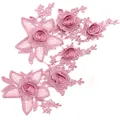 Detail view of pink 3D water-soluble lace embroidered floral applique for DIY crafts - Symmetric Floral Pair / Rose Pink