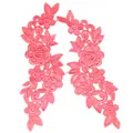 Detailed view of pink floral water-soluble lace embroidery patches for DIY sewing - Rose Pink