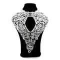 Detailed view of elegant white embroidered lace detachable collar with cutout pattern - White