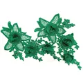 Close-up detail of dark green 3D water-soluble floral embroidery lace applique patch - Symmetric Floral Pair / Green