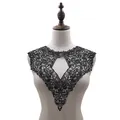 Elegant black water-soluble lace embroidered fake collar applique displayed on a mannequin - Black